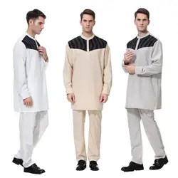 2PCS Muslim Men\'s Robe Suits Jubba Thobe Arab Dubai Shirts Tops+Pants Outfits Middle East Islamic Clothing Men Abaya Sets Saudi