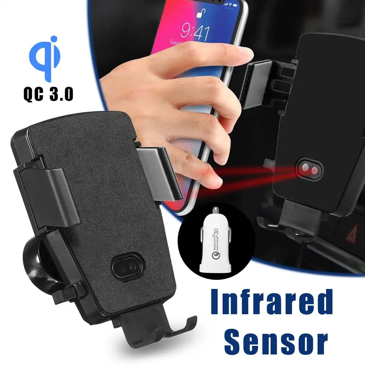 Automatic Infrared Sensor Fast Qi Wireless Charger Car Air Vent Phone Mount Holder for Samsung S8 S9 S7 for iPhone XR XS MAX X 8