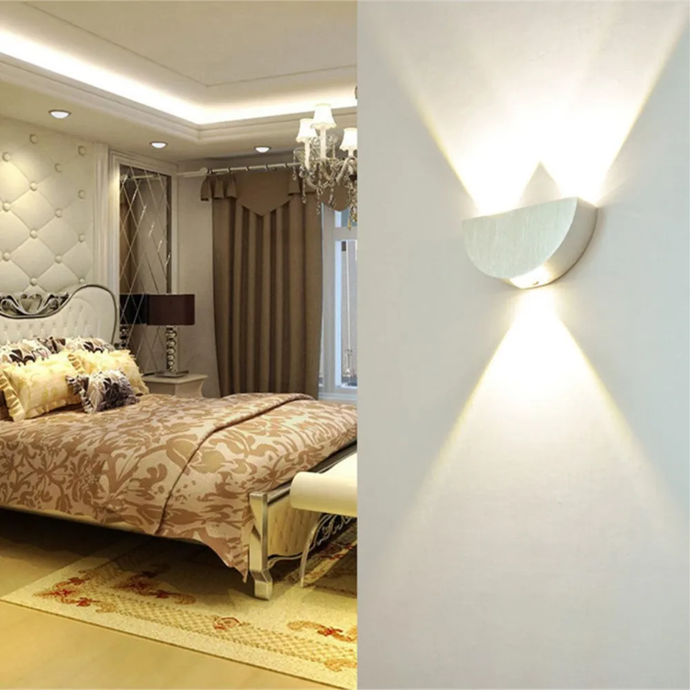 

Indoor led wall light Semicircle aluminum wall sconce Surface mounted Home bedroom decor AC85 to 265V 3W up down lighting lamp