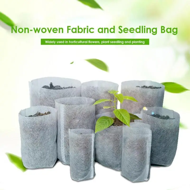 

100pcs Different Sizes Biodegradable Non-woven Nursery Bags Plant Grow Bags Fabric Seedling Pots Eco-Friendly Aeration Planting