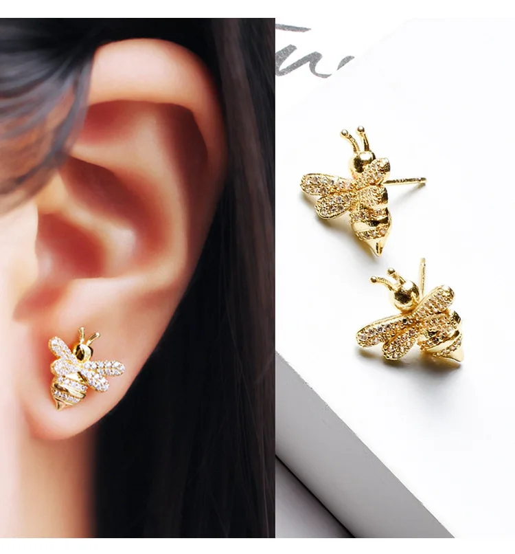 

REETI 925 Sterling Silver Bees gold Stud Earrings For Women 2018 New Trend Personality Lady Fashion Jewelry