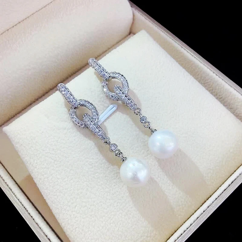 

3 Pairs ZYZ-E0121 Micro cz paved shell pearl drop earrings for women party jewelry
