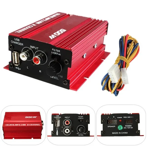 

Good Sound Quality 500w 12V 2Chanels USB Car Power Amplifier HiFi Stereo Car Power Amplifier CD DVD MP3 Audio Speaker