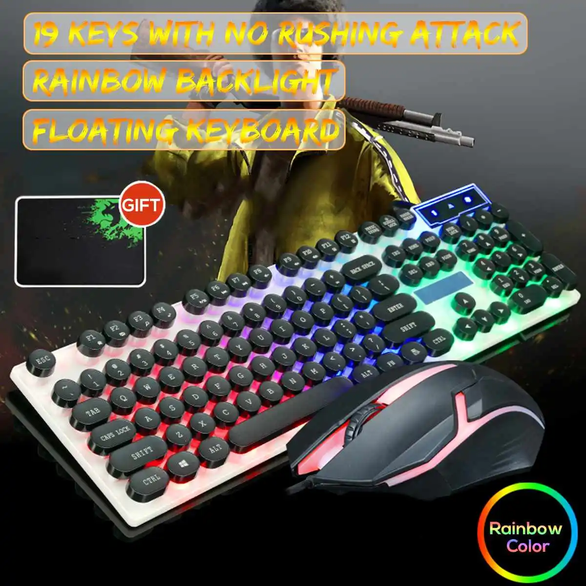 

Colorful Backlight Computer Gaming Keyboard USB Wired LED Ergonomic Mechanical Gamers Keyboard +Mouse + Mouse Pad Keyboard Set