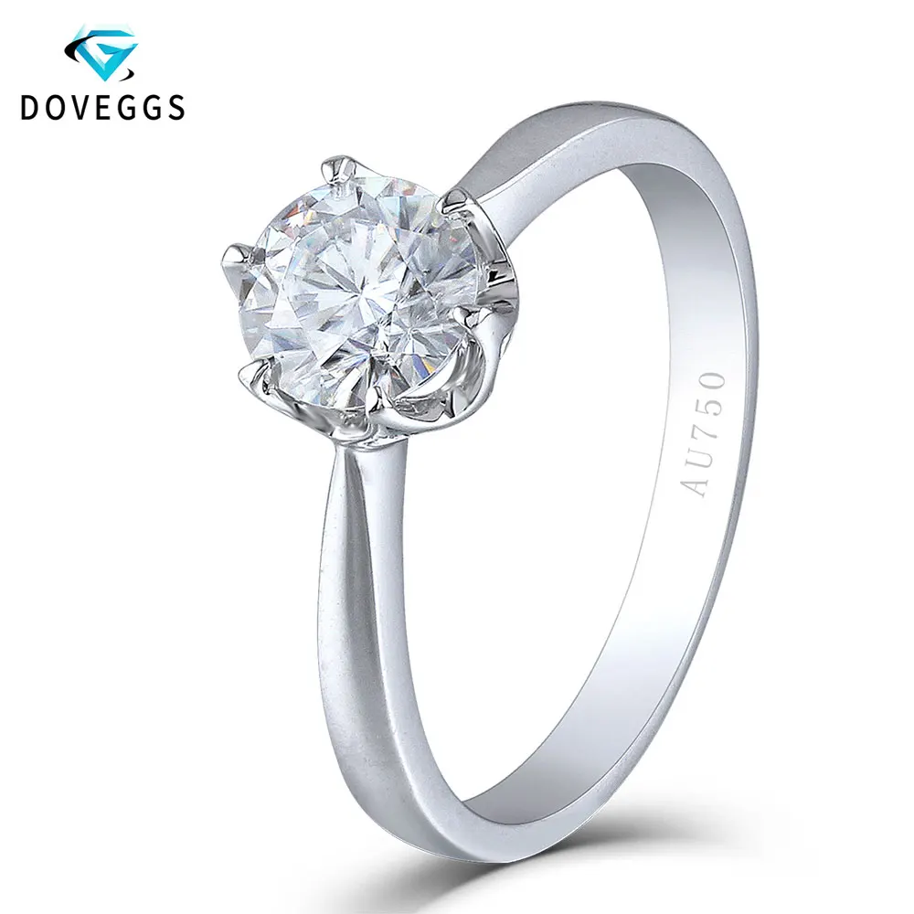 

DovEggs Solid 18K 750 White Gold 1 Carat 6.5mm F Color Lab Grown Heart and Arrow Cut Moissanite Engagement Ring for Women