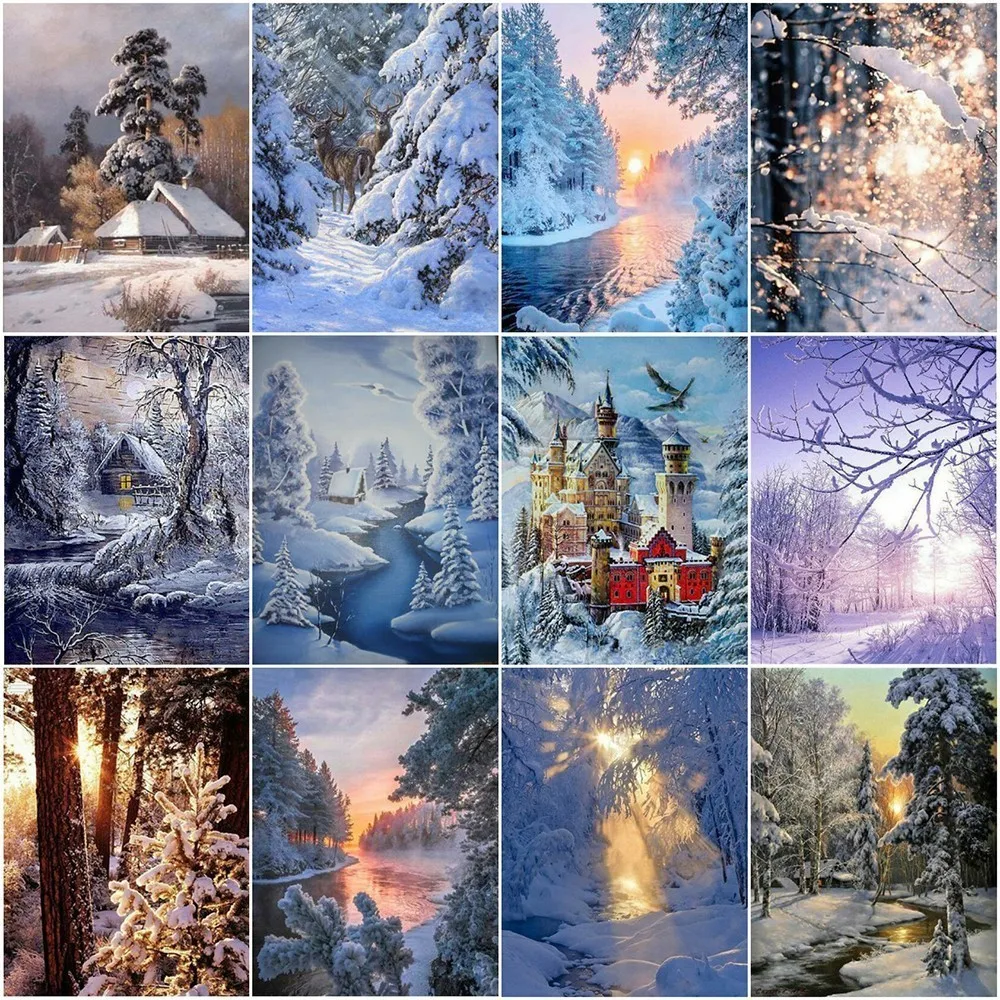 

AZQSD Diamond Mosaic Winter Diamond Painting Snow Tree Diamond Embroidery 5D DIY Full Square Cross Stitch Home Decoration Gift