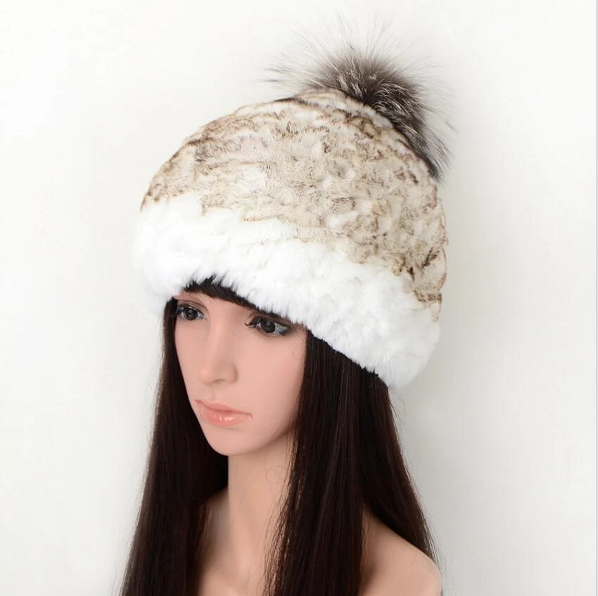 Real Mink Fur Hat Cross Knitting Winter Fur Hats Thicken Ladies Fur Caps Beanies