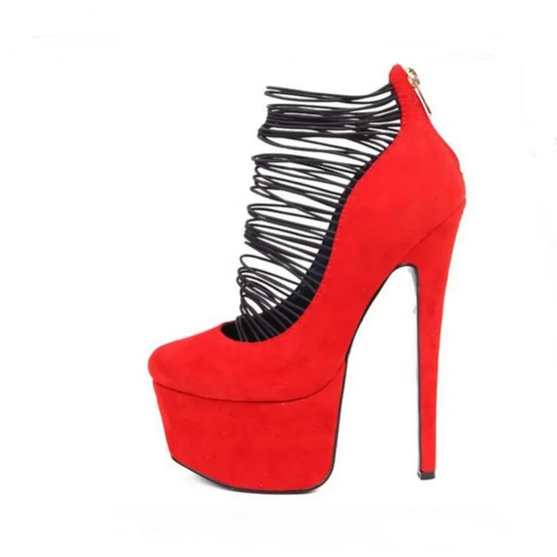 

Sexy Big Size 34- 43 Platform Stiletto Woman Pumps Ultra High Heels Black Strappy Pumps Hollow Out Party Queen Woman Dress Pumps