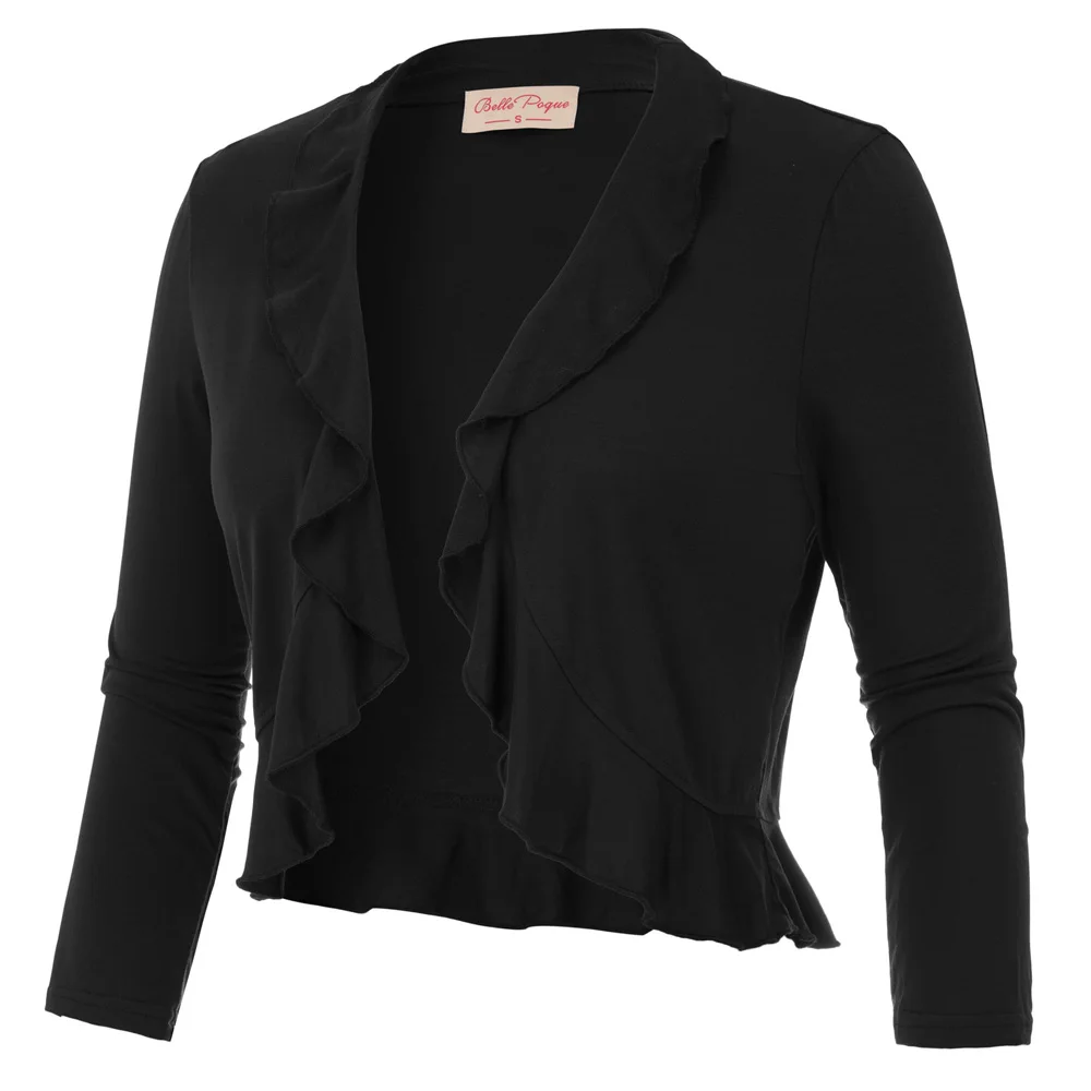 المرأة معطف لينة و مريحة مشروط 3/4 كم فتح الجبهة تكدرت يقشعر بوليرو جديد أسود قصير سترة قمم