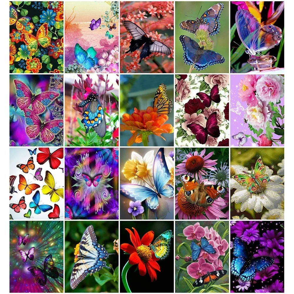 

HUACAN Diamond Embroidery Cross Stitch Mosaic FlowerAnd Butterfly 5D DIY Full Square Rhinestone Diamond Painting Home Decor