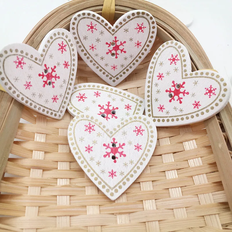 

Painted Heart Wooden Button DIY Pure Handmade Accessories Christmas Decoration Supplies 33*34MM