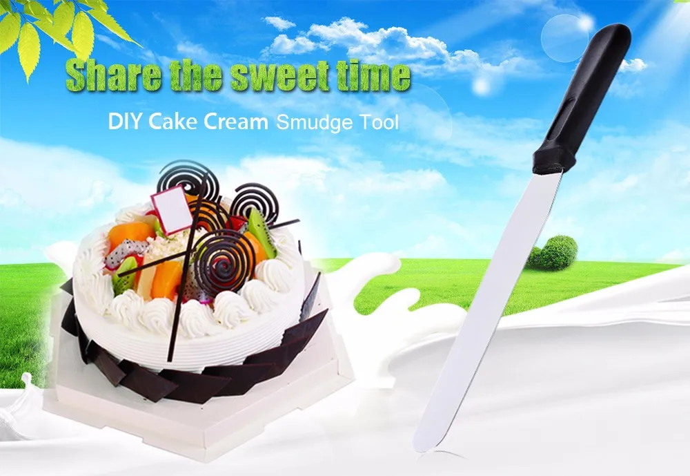 

12 Inch Stainless Steel Cake Cream Knife Spatula Wooden Handle Kitchen Smoother Spreader Fondant Pastry Cake Decor