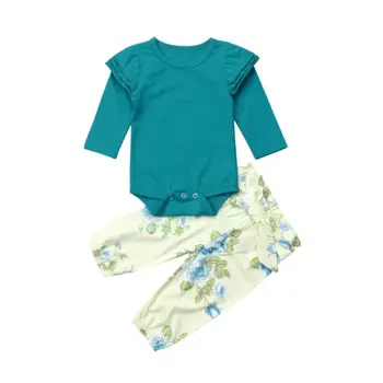 

Hot Sale Autumn Baby Girl Clothing Long Swings Sleeve Solid Romper Tops Long Floral Bow Belt Pants Outfits Autumn Infant Set New