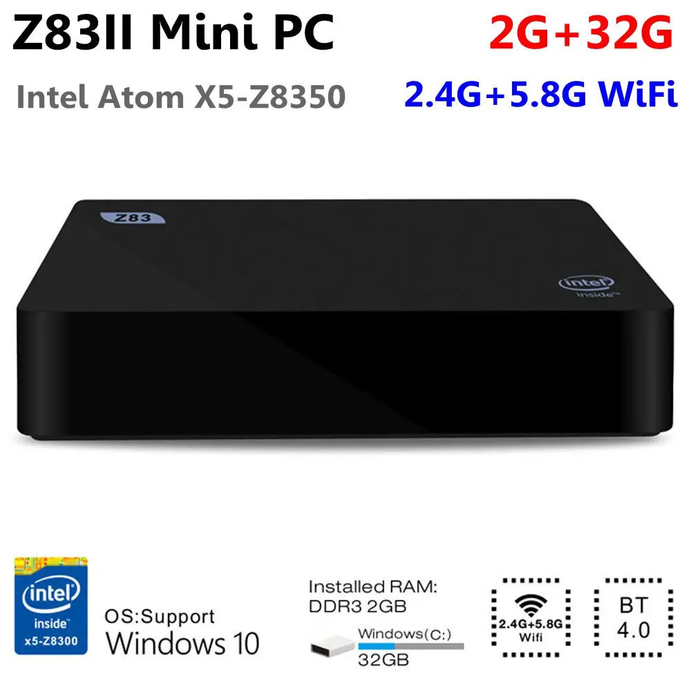 

Original Z83II Mini 2G RAM 32G ROM Smart TV Box PC Intel Atom X5-Z8350 Quad Core Wins 10 2.4G+5.8G WiFi 1000Mbps Set Top Box