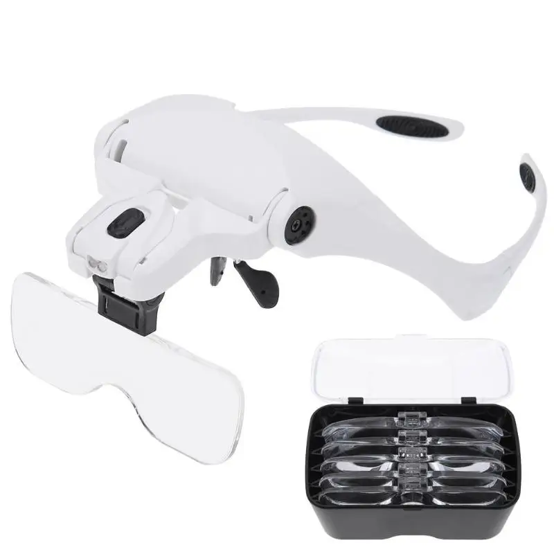 

1.0X 1.5X 2.0X 2.5X 3.5X Adjustable Magnifier 5 Lens Loupe LED Light Headband Magnifier Glass LED Magnifying Glasses With Lamp