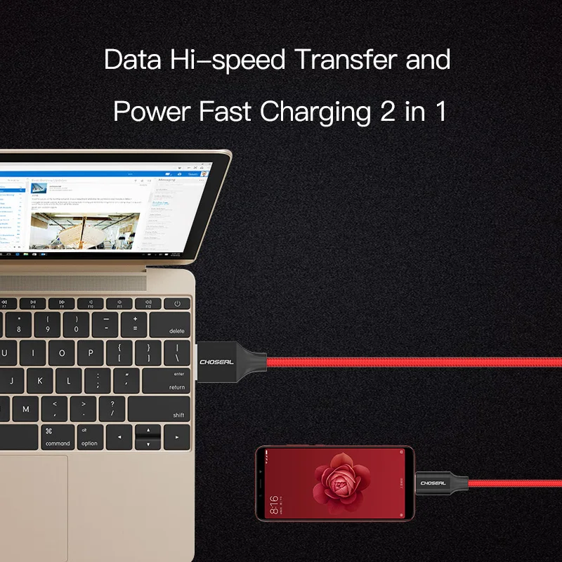 Choseal USB 2,0-USB-C быстрое зарядное устройство нейлоновая оплетка type-C кабель для передачи данных для samsung Galaxy S10 9 для huawei mate 20 Pro шнур зарядного устройства