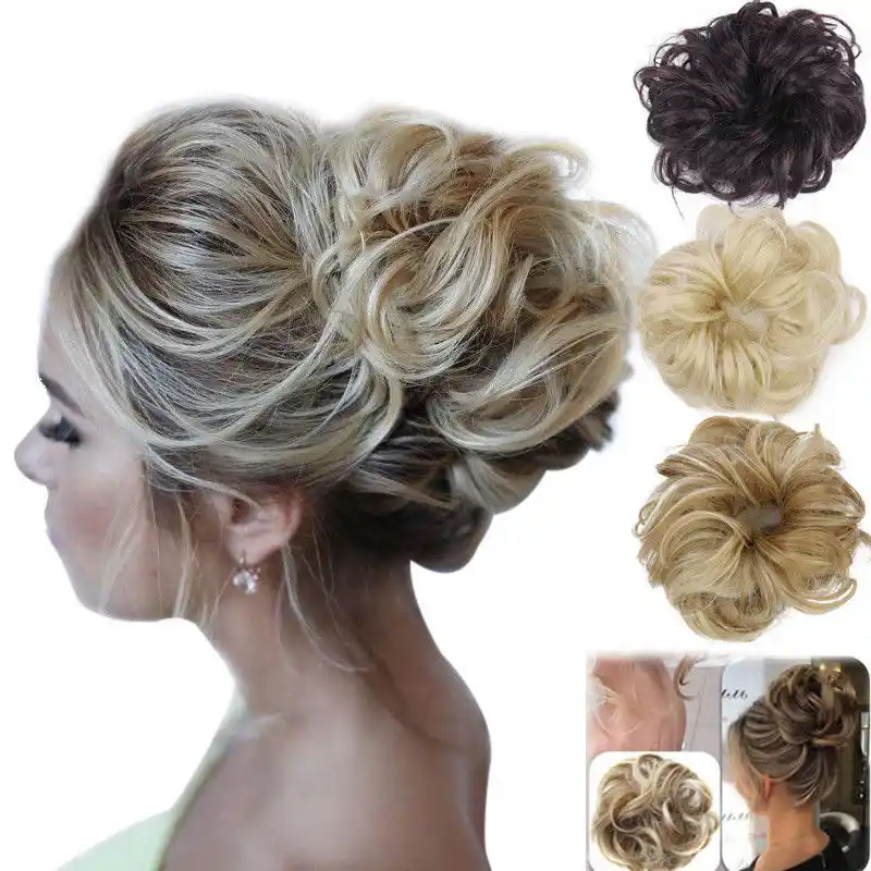 Natural Curly Messy Bun Hair Piece Scrunchie Real Thick Hair