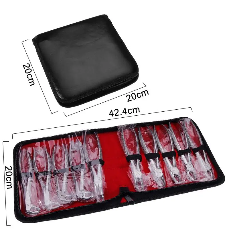 Goede 10 PCS Rvs Tandheelkundige Extractie Tang Volwassenen Tanden Extraheren Tang Chirurgische Toothdental Instrument Met Opbergtas