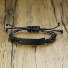 Мужской Плетеный веревочный браслет из черной и Золотой нержавеющей стали с идентификационной пластиной регулируемые браслеты унисекс ювелирные изделия