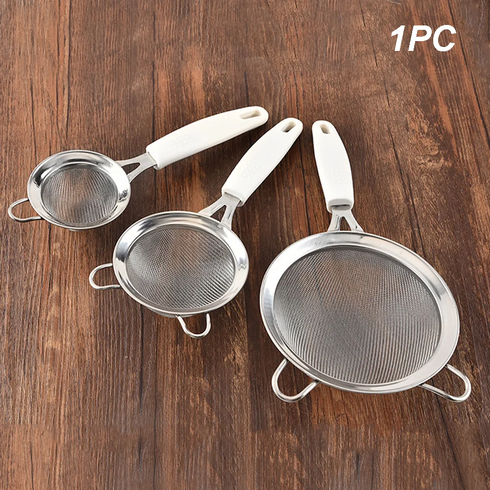 Flour Sifter Home Stainless Steel Mesh Kitchen Sugar White Handle