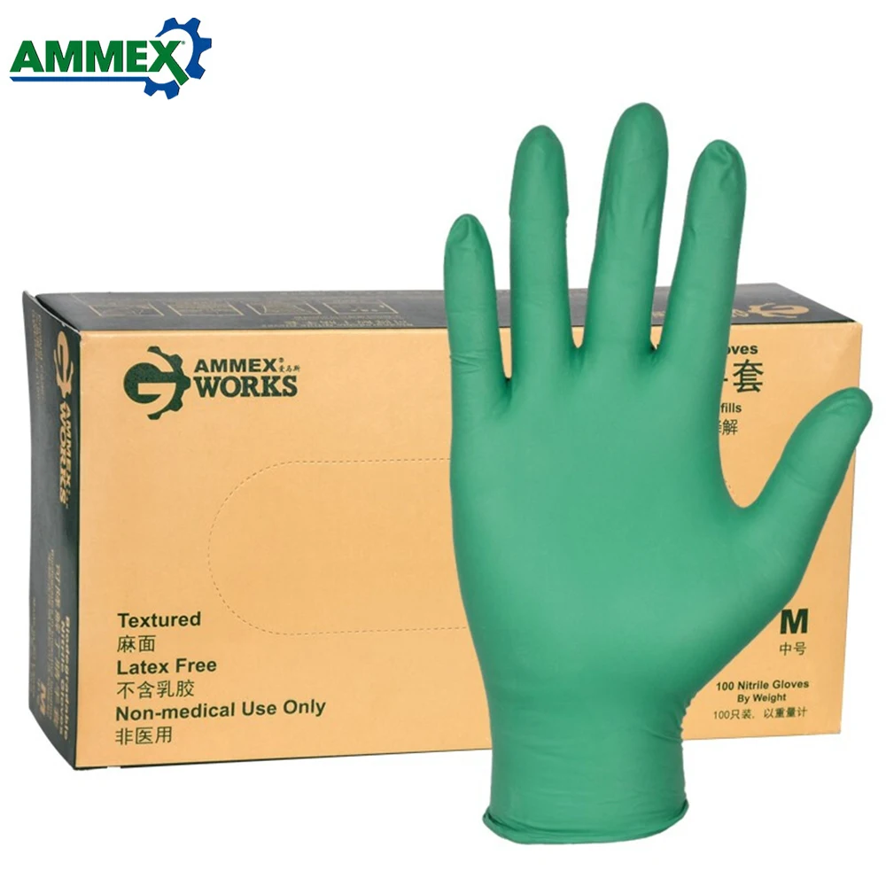 AMMEX 100 шт одноразовые перчатки разлагаемые толстые нитриловые резиновые перчатки для домашней кухни пищевой лаборатории для очистки использования