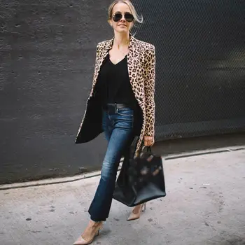 

Ladies Sexy Winter Warm Wind Cardigan Long Coats Women Autumn Long Sleeve Leopard Print Coat