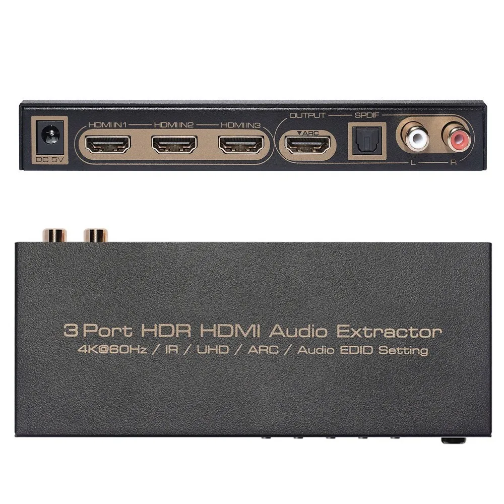 

Koqit 3 port HDMI Switcher HDR Digital Analog HDMI Audio Extractor 4K*2K 60Hz UHD 3X1 HDMI 2.0 Switch SPDIF L/R ARC LPCM Remote
