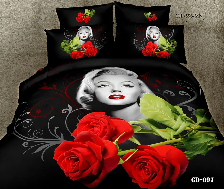 Lassical Marilyn Monroe And Red Roses Duvet Cover Set 100 Cotton