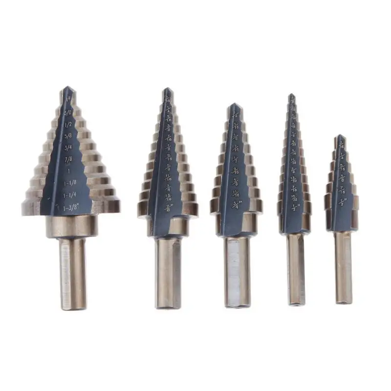 

5Pcs/Set HSS Steel Cobalt Step Drill Bits Multiple Hole 50 Sizes Step Drill Bit Set Woodworking Wood Metal drill bit set