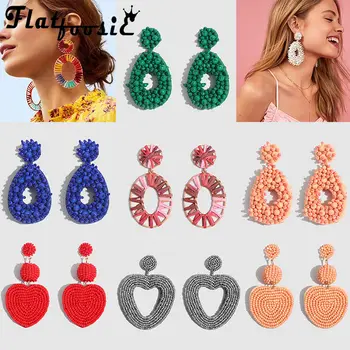 

Flatfoosie Oval Shape Raffia Beads Drop Earrings For Women Bohemian Handmade Statement Earrings Accessories Wholesale Wedding