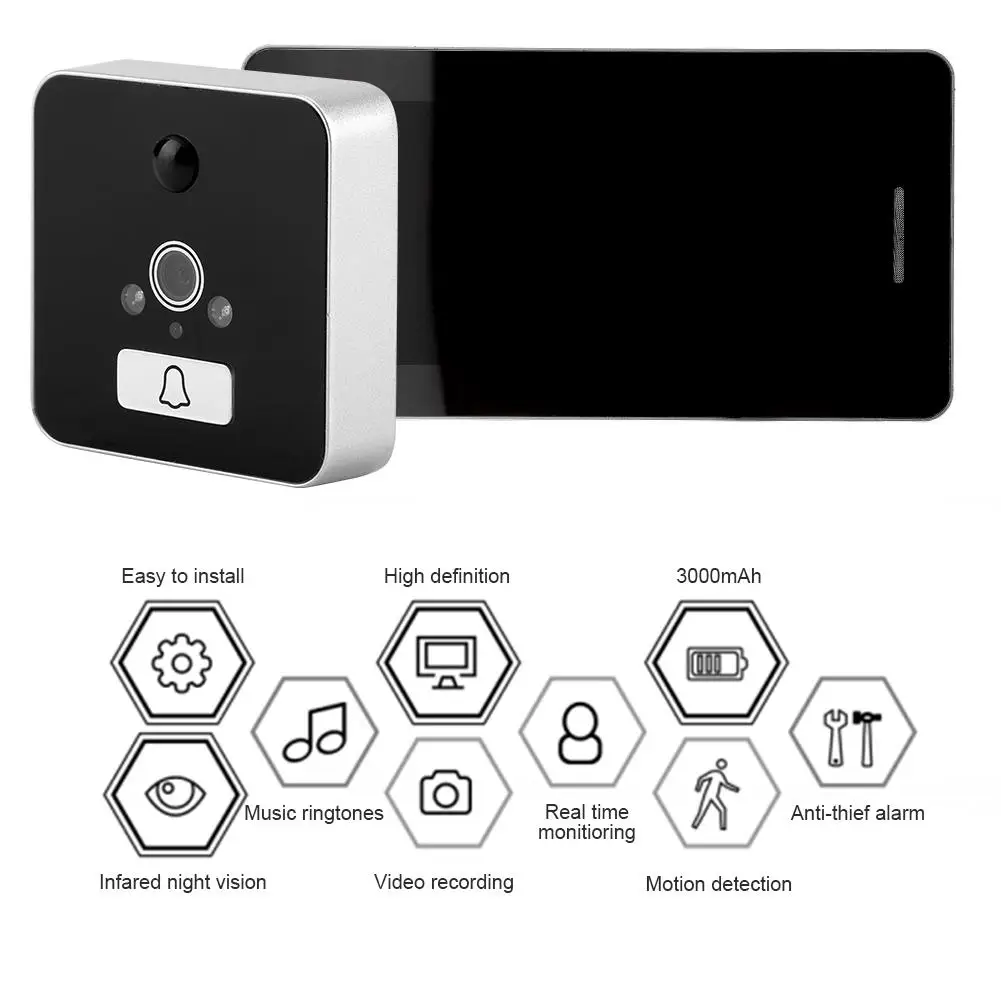 

1080P WiFi Wireless Digital Peephole Door Viewer 4.3 Inch Peephole Doorbell Video Intercom Phone HD Monitor Motion Detection New