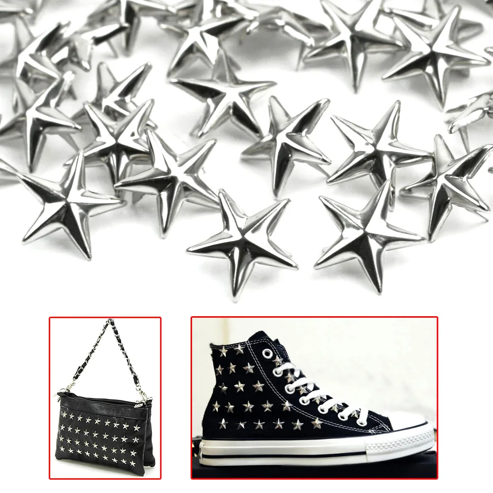 

20 x Silver Star Studs Spikes Metal 15mm Leathercraft DIY Spots Nailhead Rock Punk Clothes Apparel Garment Sewing Decoration