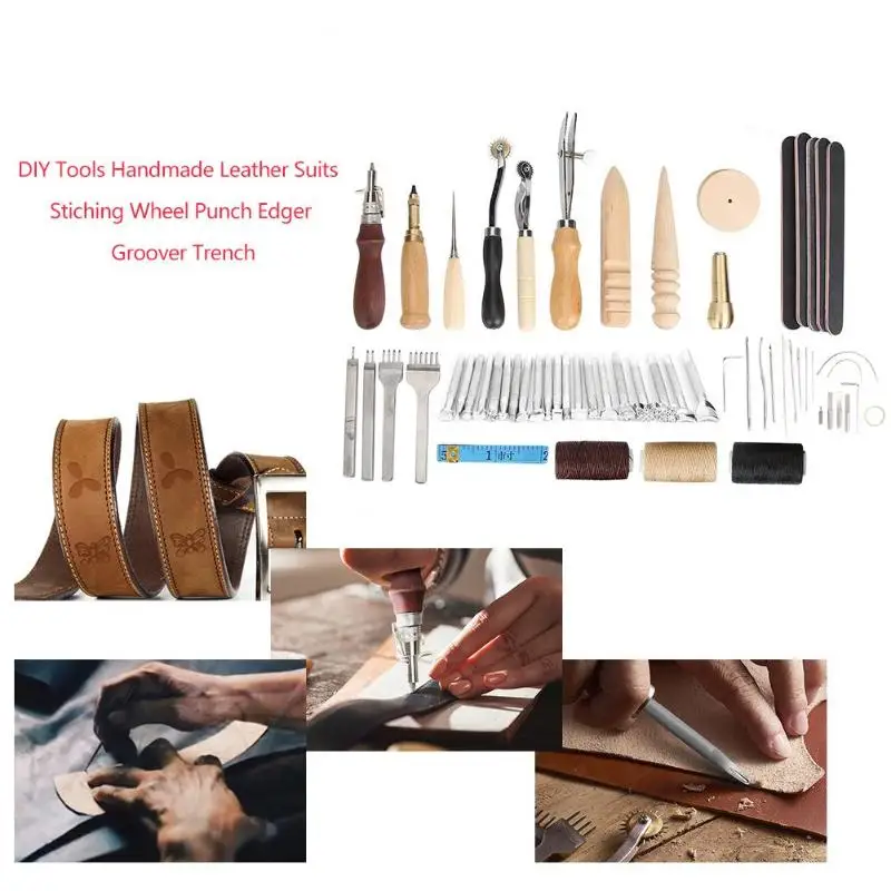 

Professional 19pcs Handmade Leather Craft Tools Kit Punch Edger Groover Device Belt Puncher Carving Work Saddle Leathercraft