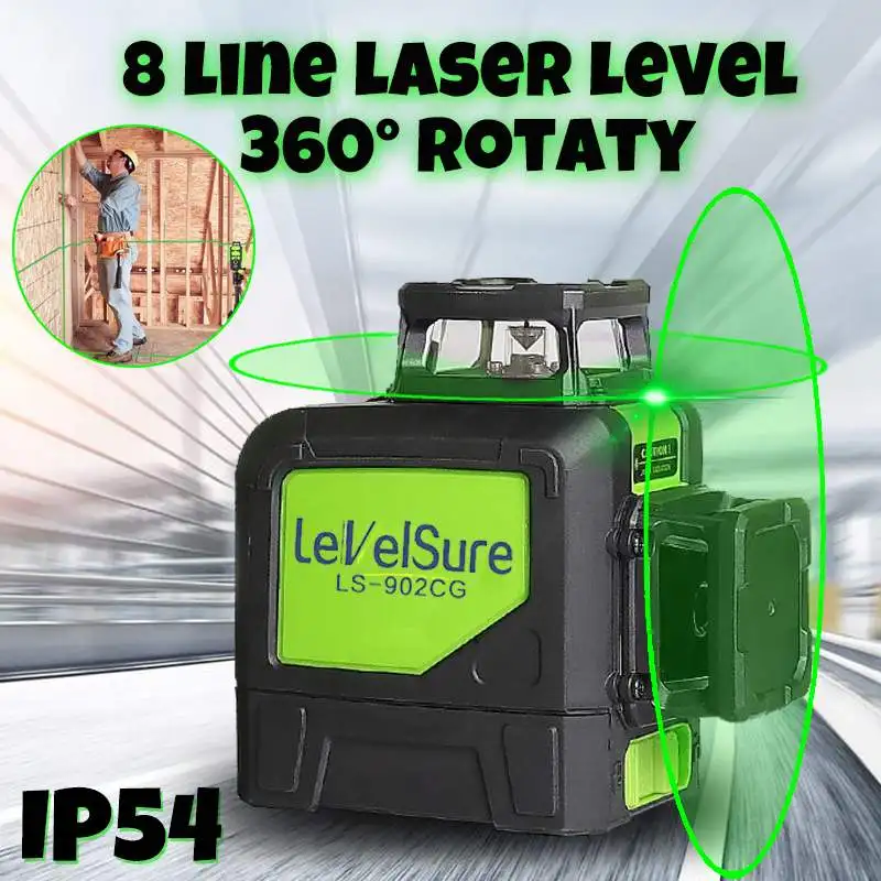 

8 Lines Green Cross Line Laser Level 510nm 3D 360 Degree Rotation Auto Leveling Horizontal Vertical Laser Beam Indoor/Outdoor