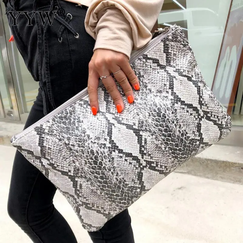 

Fashion Snake Printed Women'S Clutch Bag Leather Women Envelope Bag Clutch Evening Bag Female Grey Handbag Immediately Shipping