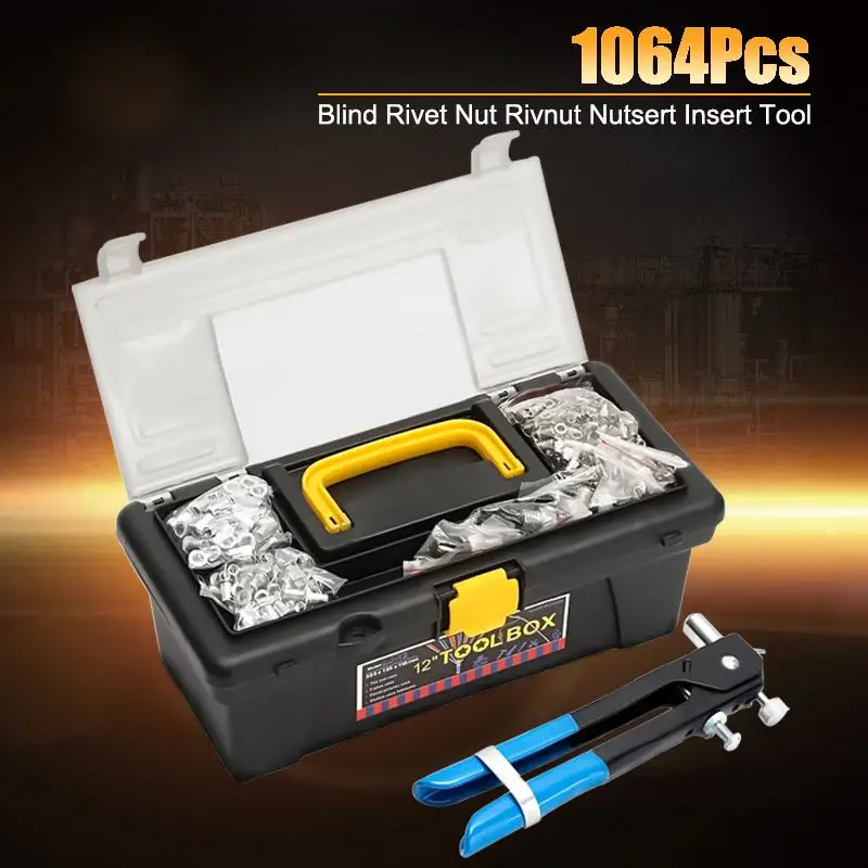

1064pcs M3 M4 M5 M6 M8 Ciego Remache Nut Rivnut Roscado Nutsert Insert Set Kit Hand Riveting Tool Heavy Durable Material