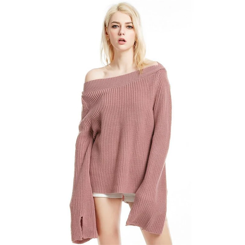 IANLAN Womens Sexy &amp Club Off Shoulder Sweater Ladies Winter Flare Sleeve Knitwear Solid Strapless Basic Pullover IL00313 | Женская