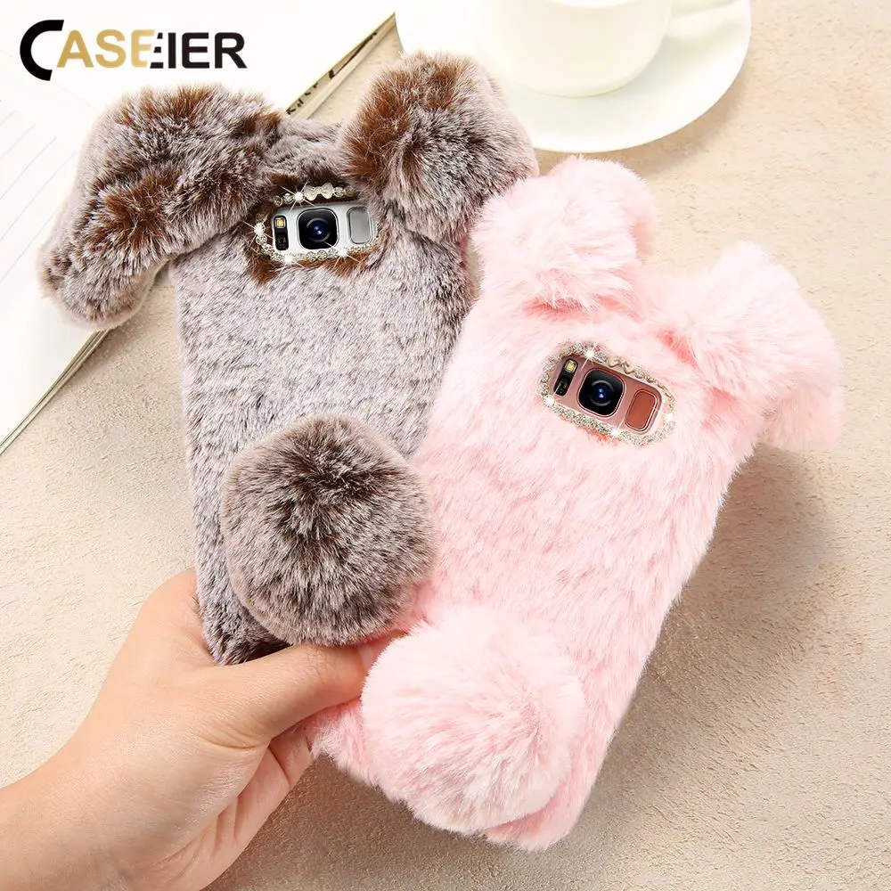 CASEIER пушистый кролик чехол для Samsung Galaxy S9 S8 Plus S7 S6 Note 9 8 чехлы телефонов A3 A5 A7 J3 J5 J7 2016