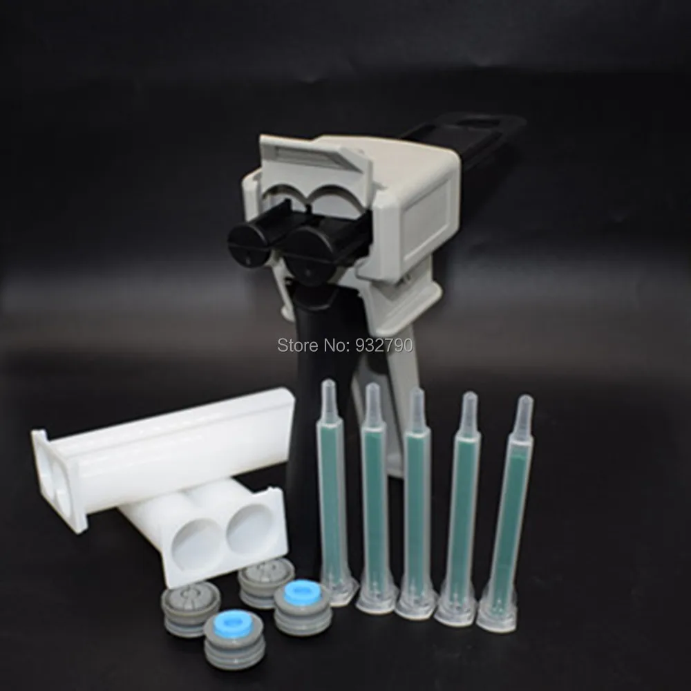 

1:1 2:1 Dispensing Gun Manual Applicator + 2pcs 2-part 50mL AB Glue Cartridge + 5pc Epoxy Resin Acrylic Adhesive Mixing Nozzles