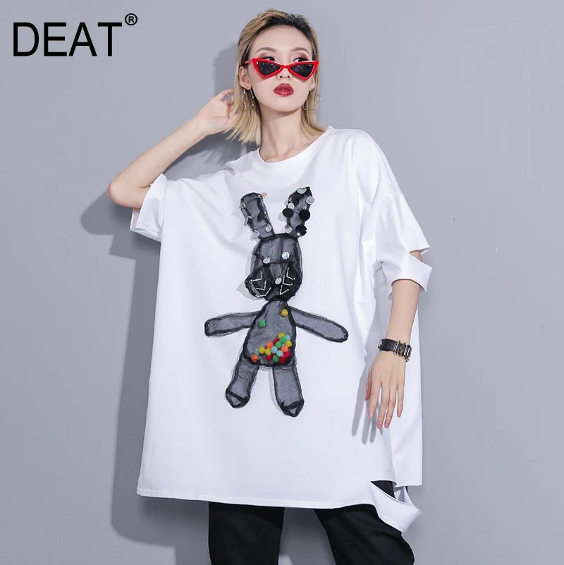 

[DEAT] 2019 New Autumn Winter Round Neck Half Sleeve White Orangza Three-dimensional Holes Big Size T-shirt Women Fashion JQ60