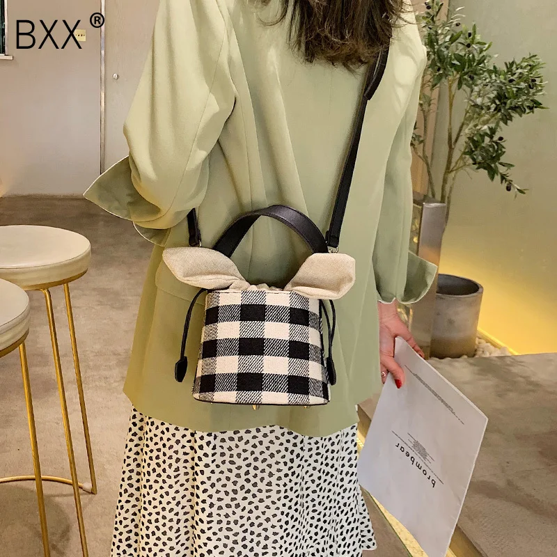 

[BXX] 2019 Female Canvas Tote Handbag Women's Crossbody Shoulder Messenger Bag Bowtie Large Capacity Bucket Bag For Women HE409