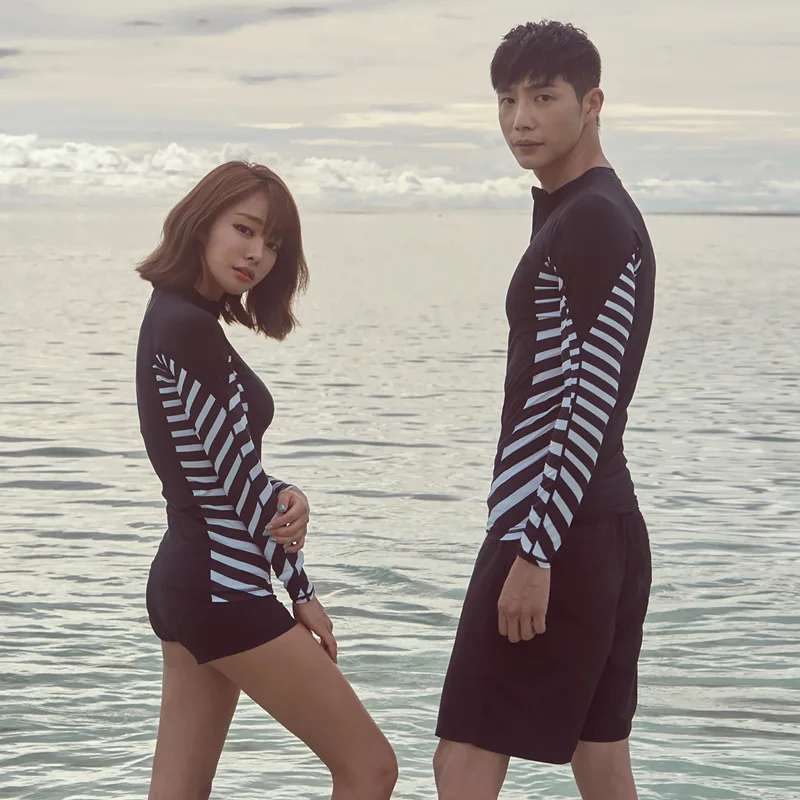 

2019 Lovers Long Sleeve Lovers Swimming Suit Sunscreen Surfing Diving Honeymoon Hot Spring Swimwear Olive Flower 2105+2106=5 PCS