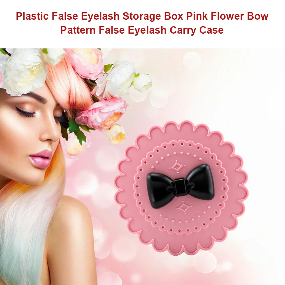 

Plastic False Eyelash Storage Box Pink Flower Bow Pattern False Eyelash Carry Case Makeup Cosmetic Case Organizer