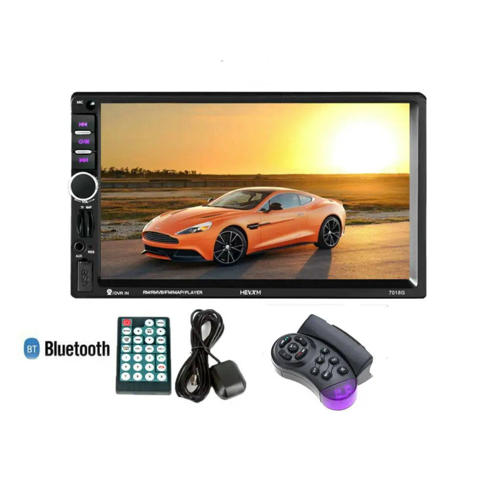 

HEVXM 2 Din Car Multimedia Player+GPS Navigation with Steering wheel control 7in HD Touch Screen Bluetooth Autoradio MP5 Video