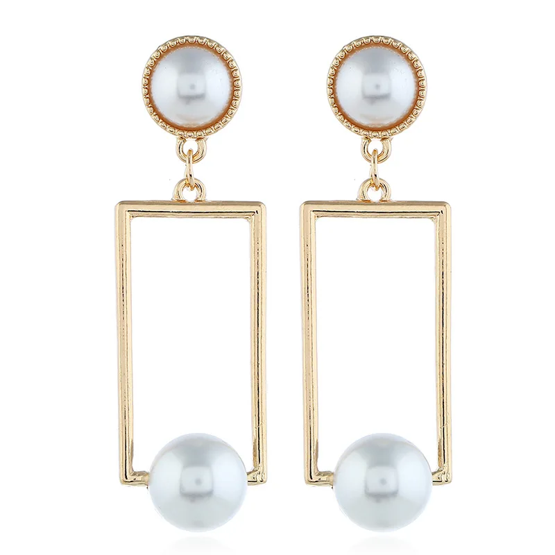 

Retro Geometric Square Ear Nails Beautiful Pearl Earrings