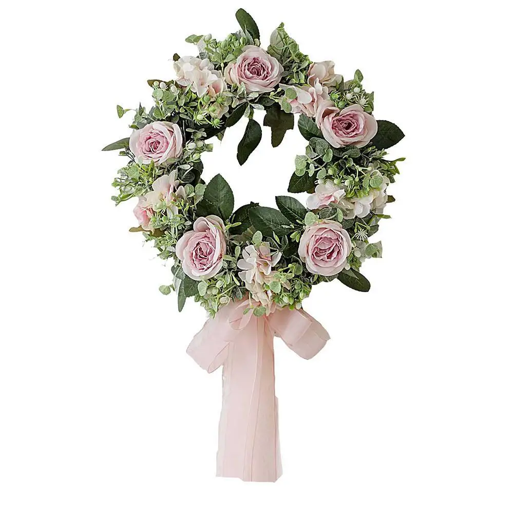 

Adeeing Delicate 5 Pink Rose Wreath Garland Floriation Hanging For Door Wedding Festival