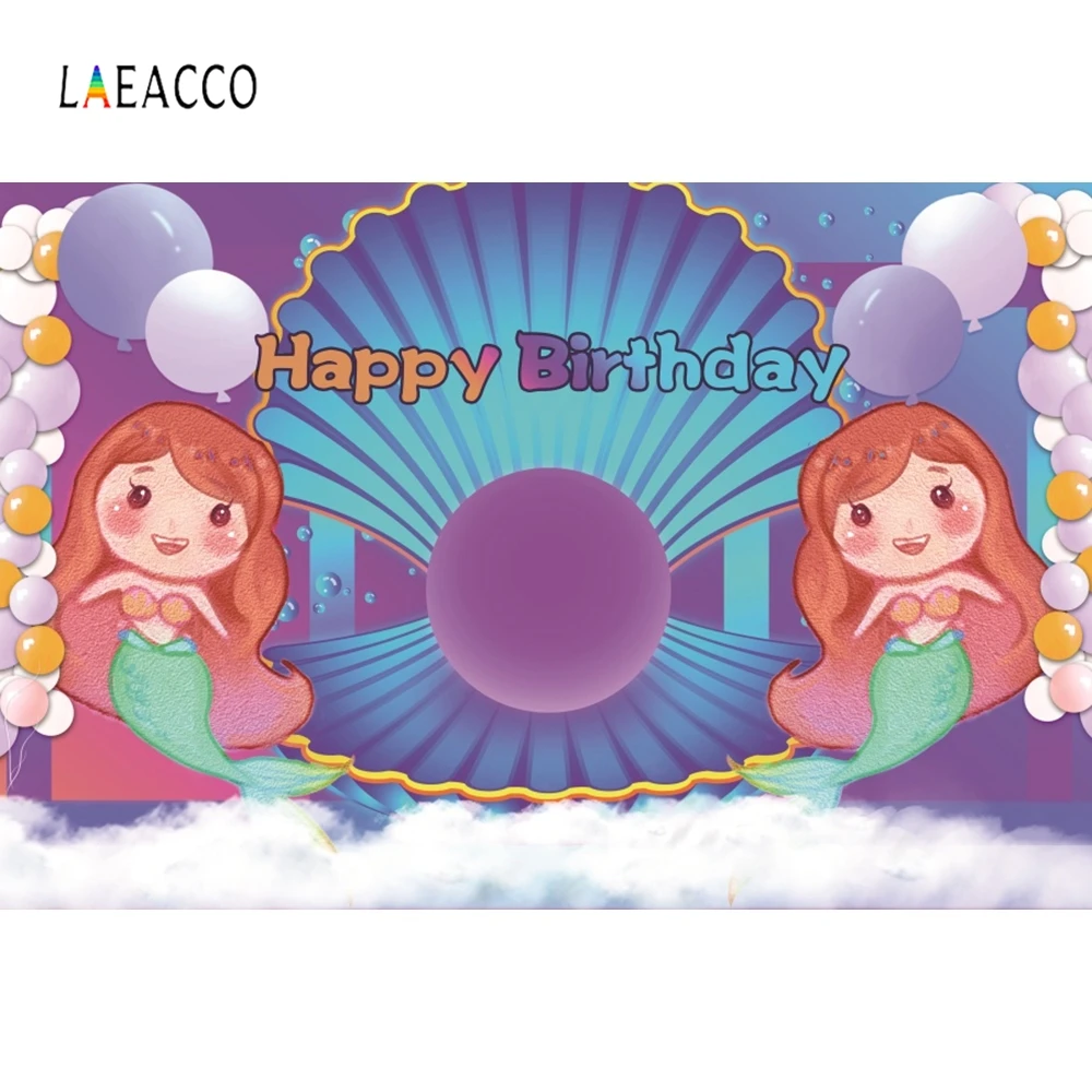 

Laeacco Mermaid Shell Girl Birthday Party Backdrop Photography Backgrounds Customized Photographic Backdrops For Photo Studio