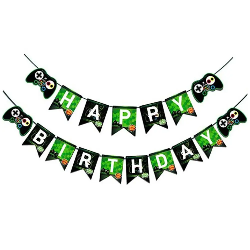Video Game Happy Birthday Banner, Gaming Party Supplies With Game On & Level Up Pictures, Party Favors Decorations For Boys