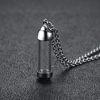 

Glass Perfume Bottle Pendant Essential Oils Necklace for Men Stainless Steel Memorial Cremation Urn Unisex Jewelry with 20 inch