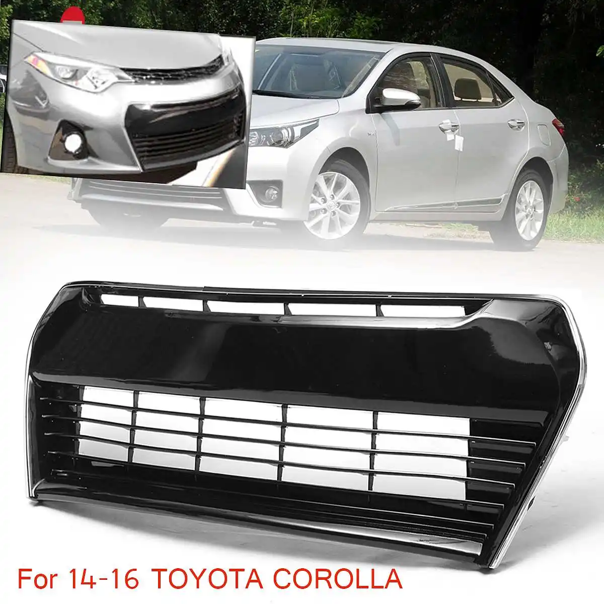 

Black ABS Plastic With Chrome Trim Front Bumper Lower Center Grille For Toyota Corolla 2014 2015 2016 5310202210